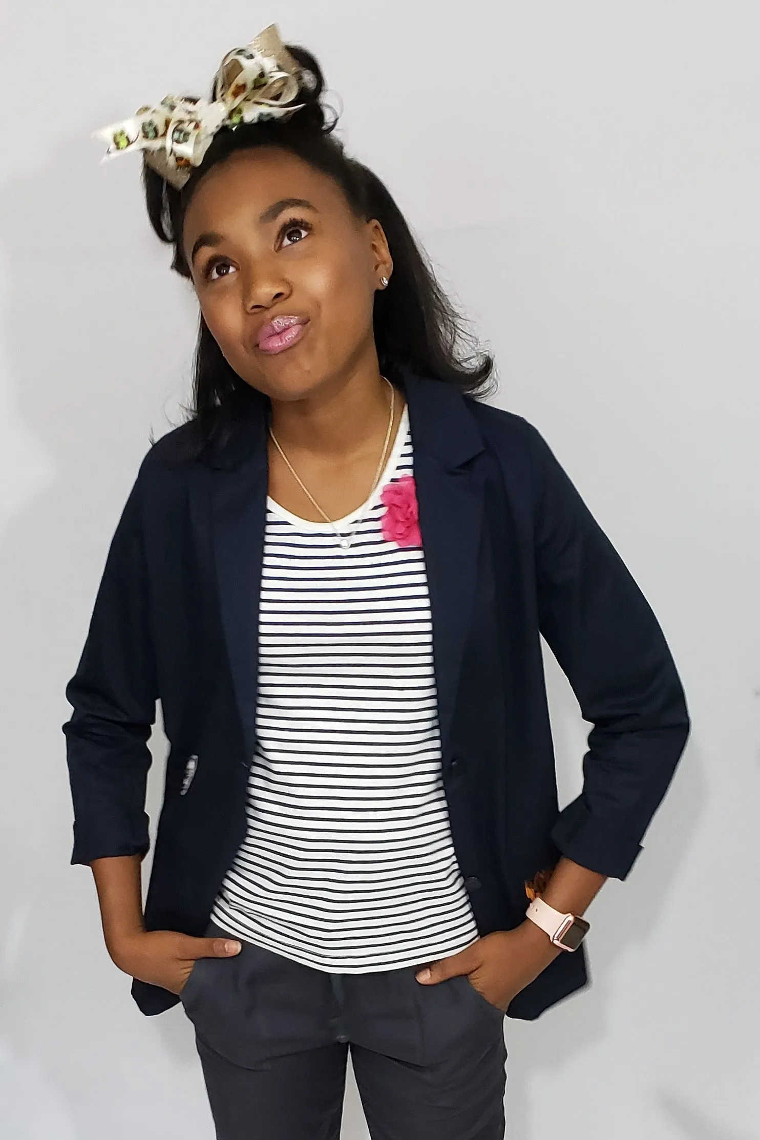 She’s Royal in Navi Preppy Lightweight Blazer with Fancy Patchwork