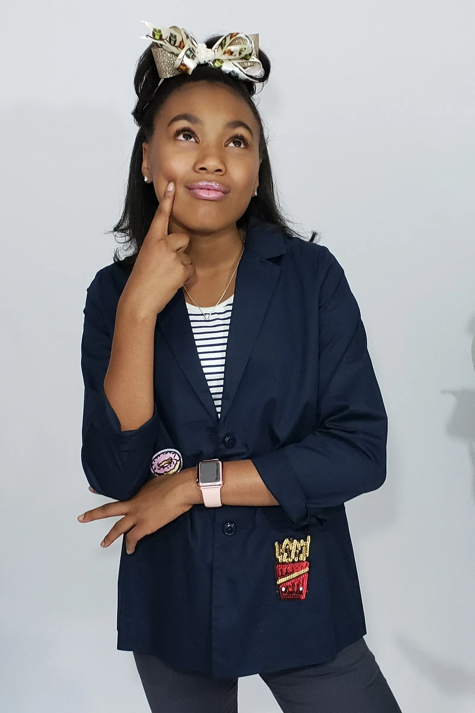 She’s Royal in Navi Preppy Lightweight Blazer with Fancy Patchwork