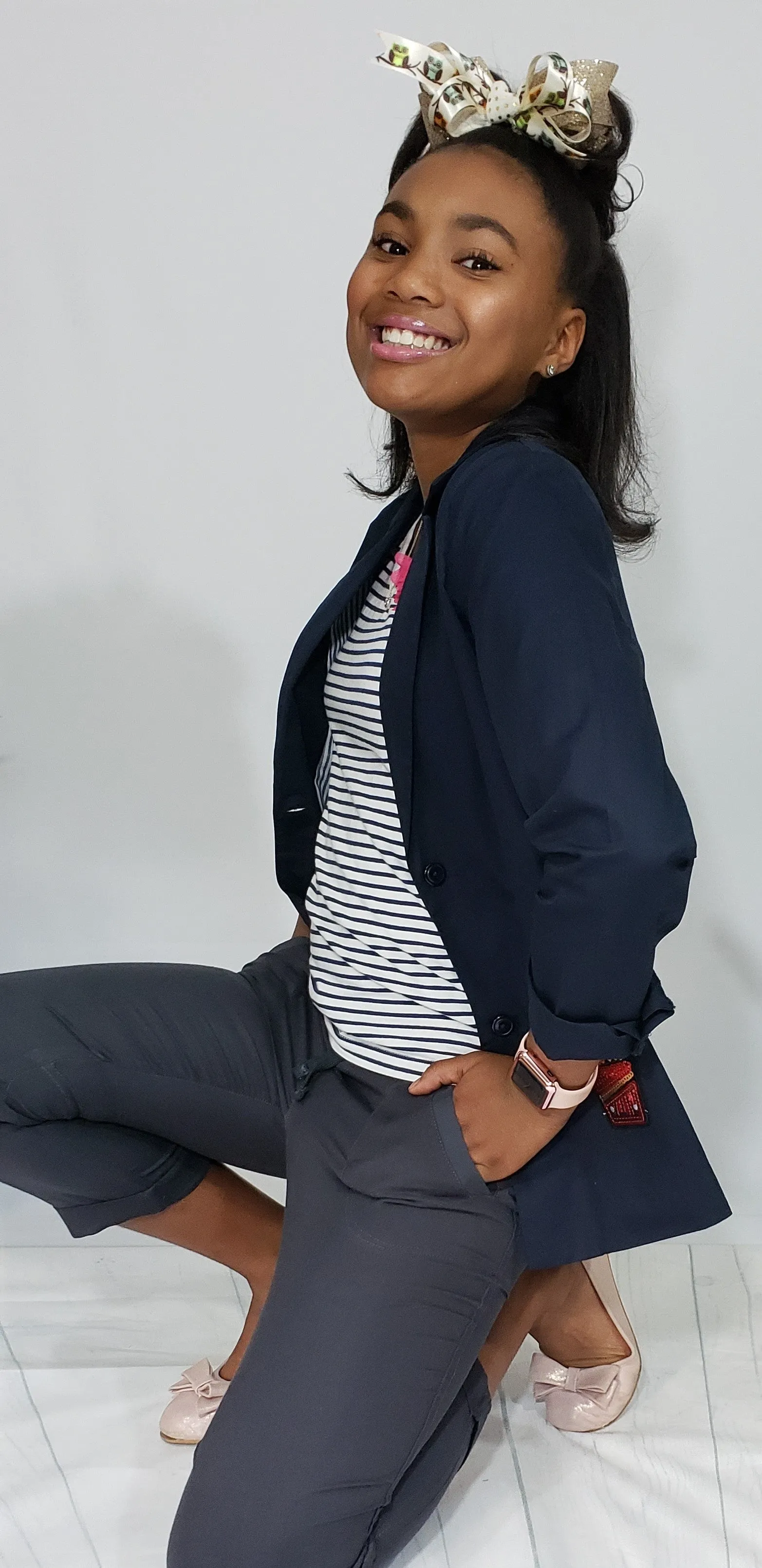 She’s Royal in Navi Preppy Lightweight Blazer with Fancy Patchwork