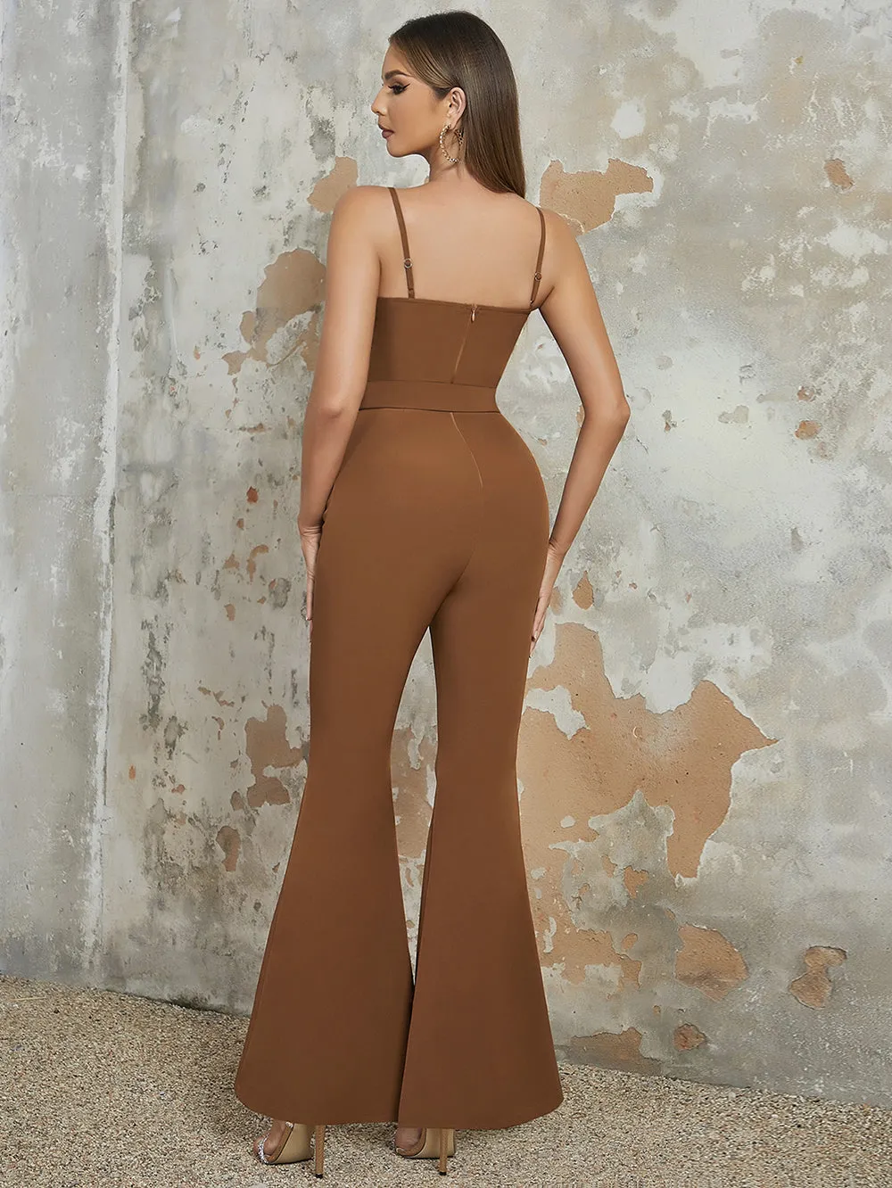 Strappy Sleeveless Bell Bottom Bodycon Jumpsuit HB100190