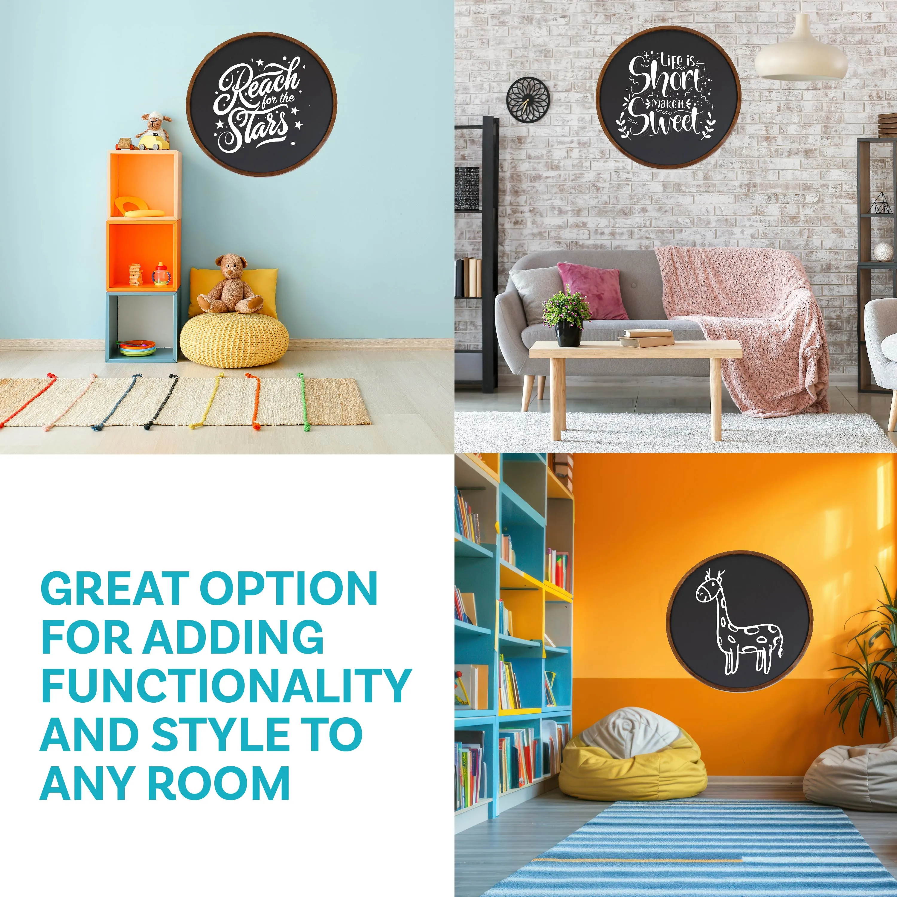 Sunnydaze 18" Round Magnetic Chalkboard for Wall with Rustic Brown Frame