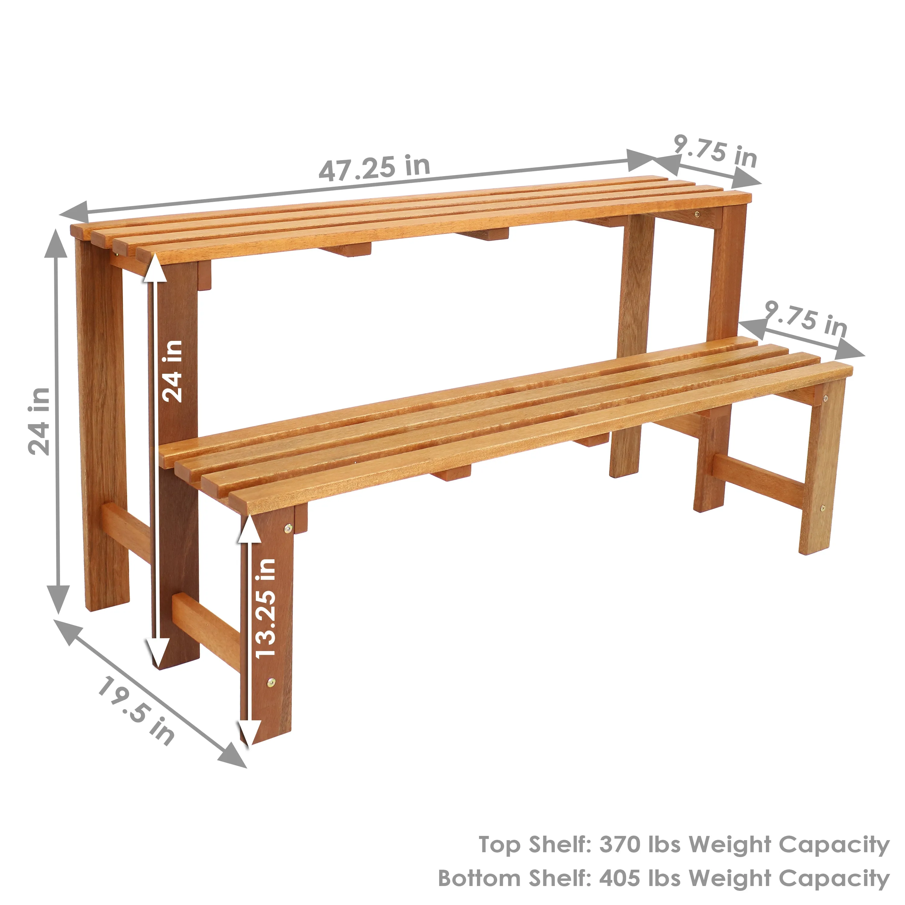 Sunnydaze 2-Tier Meranti Wood Outdoor Plant Stand with Teak Oil Finish