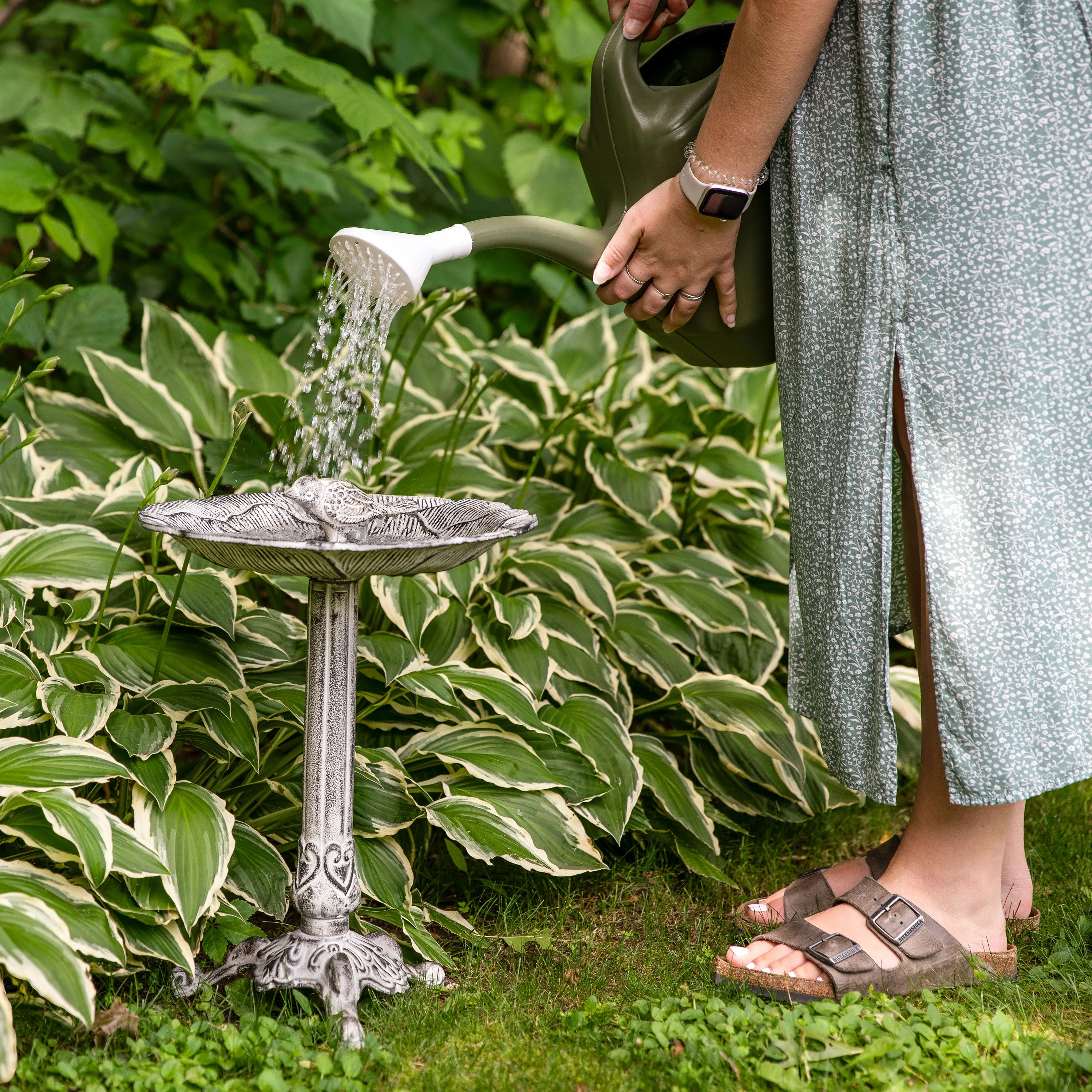 Sunnydaze Bird and Blossom Metal Bird Bath - Antique Gray - 13"