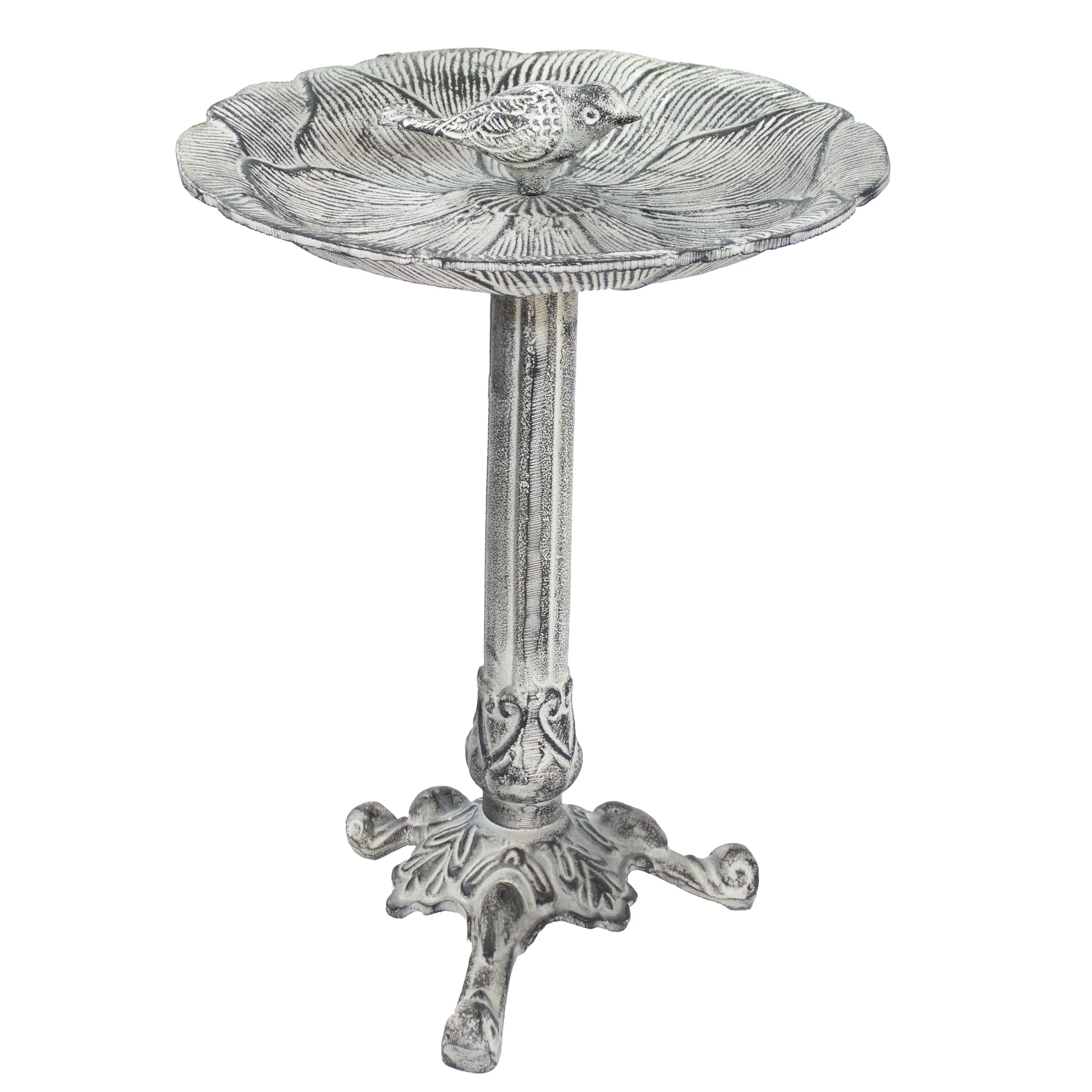 Sunnydaze Bird and Blossom Metal Bird Bath - Antique Gray - 13"