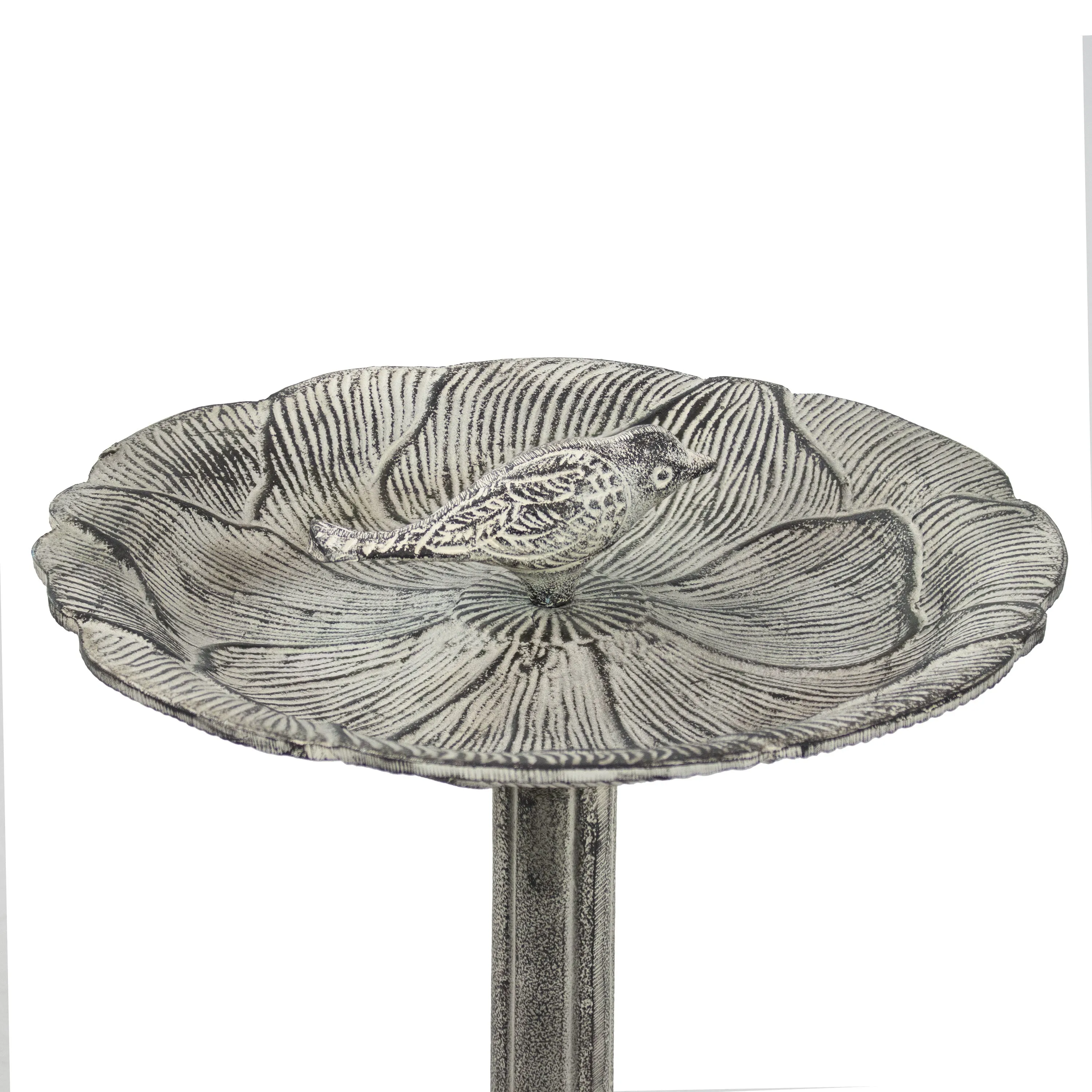 Sunnydaze Bird and Blossom Metal Bird Bath - Antique Gray - 13"