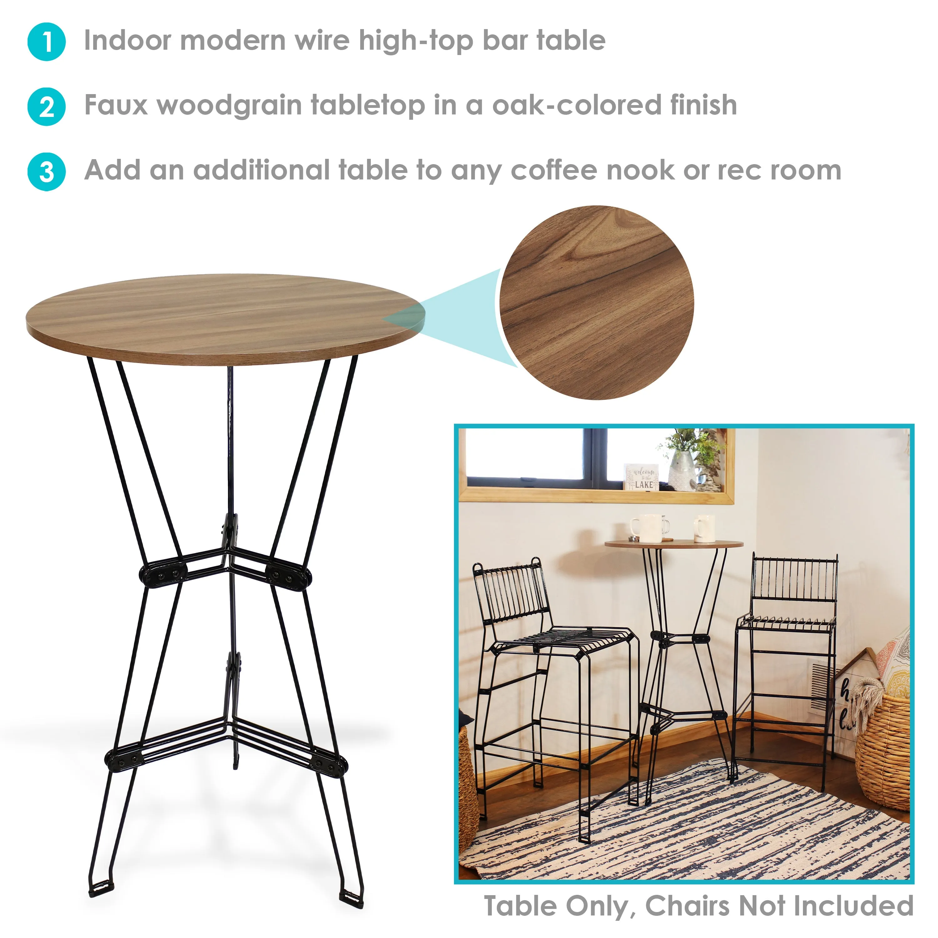 Sunnydaze Indoor Round Bar Table with Faux Woodgrain Tabletop - Brown