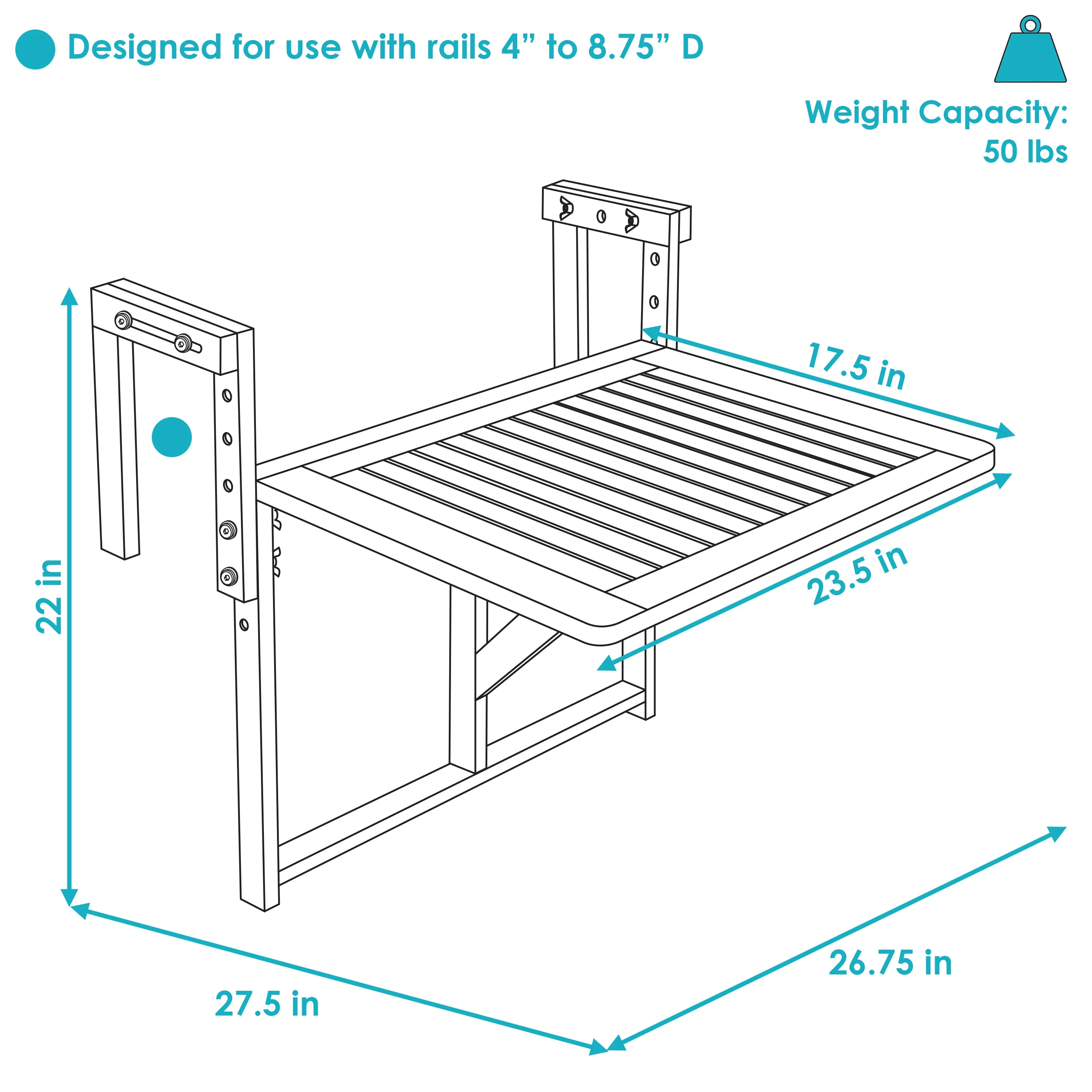 Sunnydaze Meranti Folding Balcony Railing Table