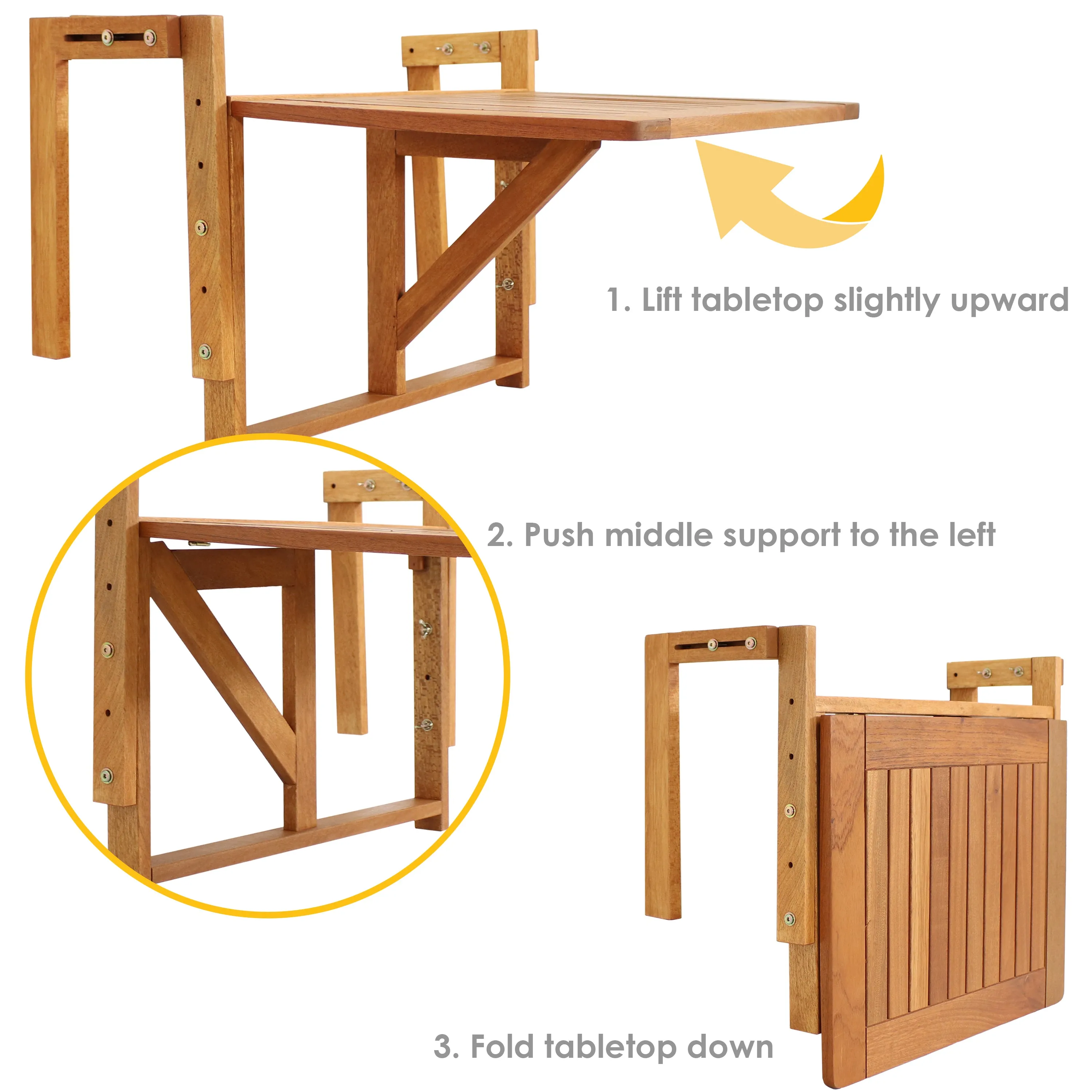 Sunnydaze Meranti Folding Balcony Railing Table