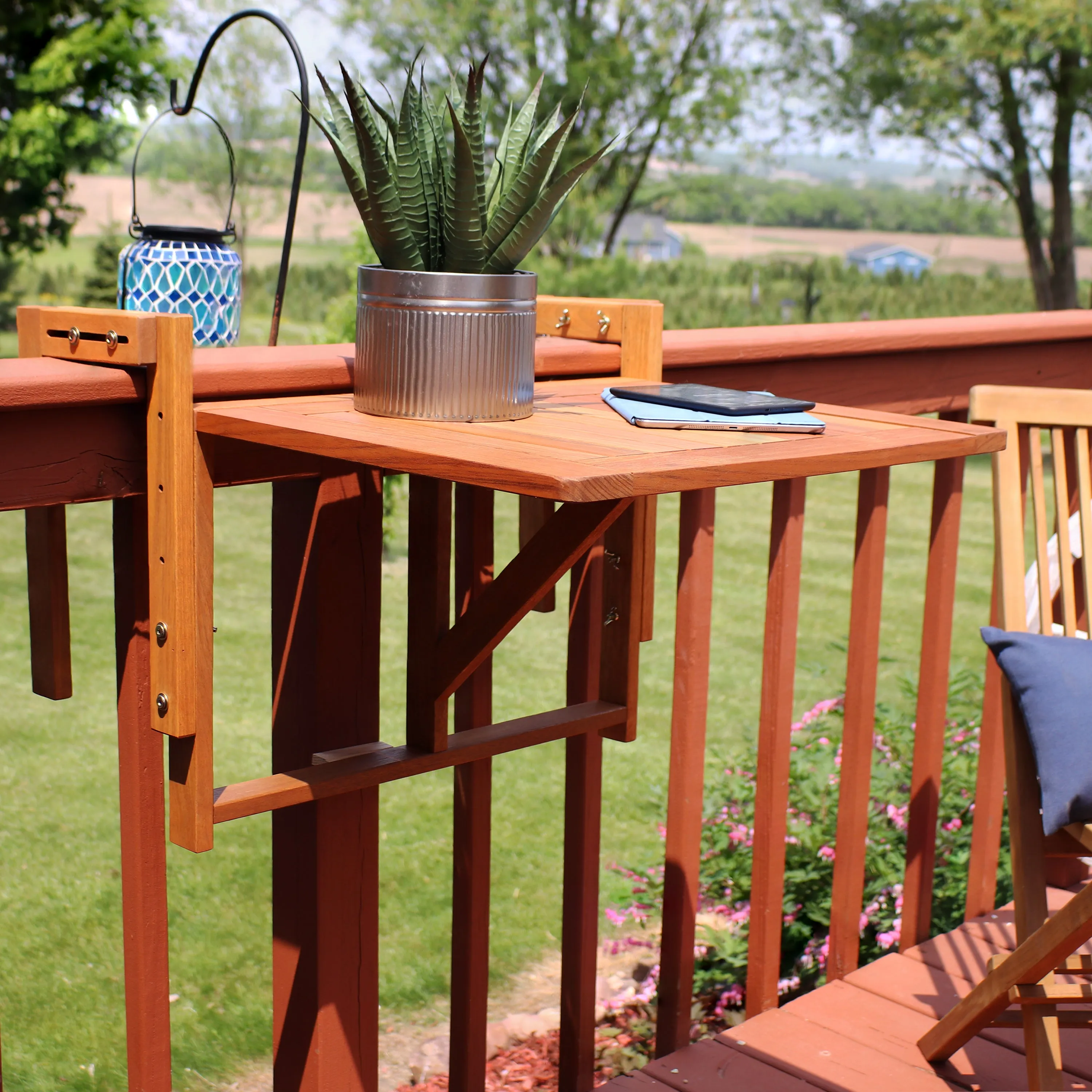 Sunnydaze Meranti Folding Balcony Railing Table