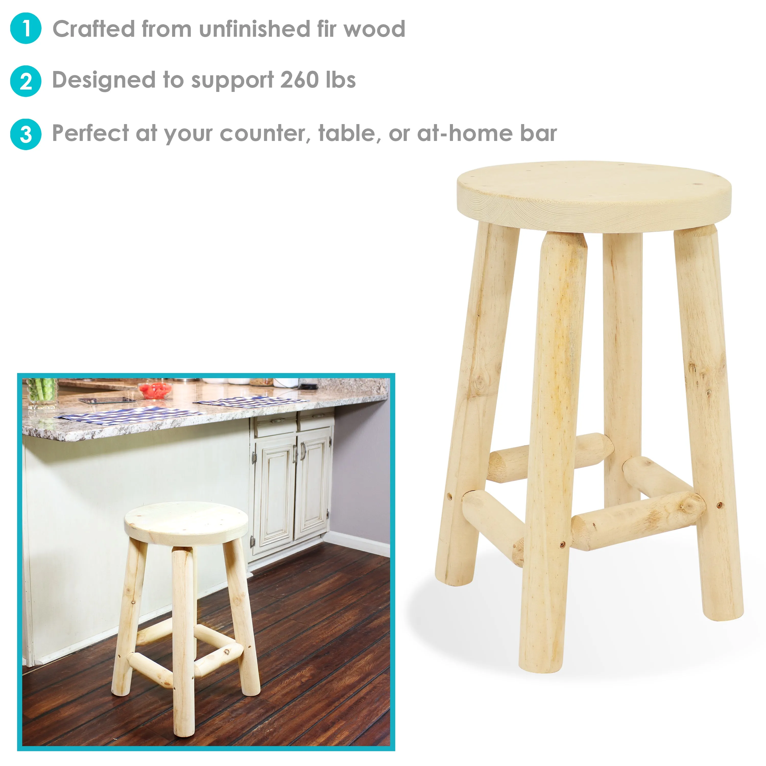 Sunnydaze Round Backless Wooden Bar Stool - 24" H