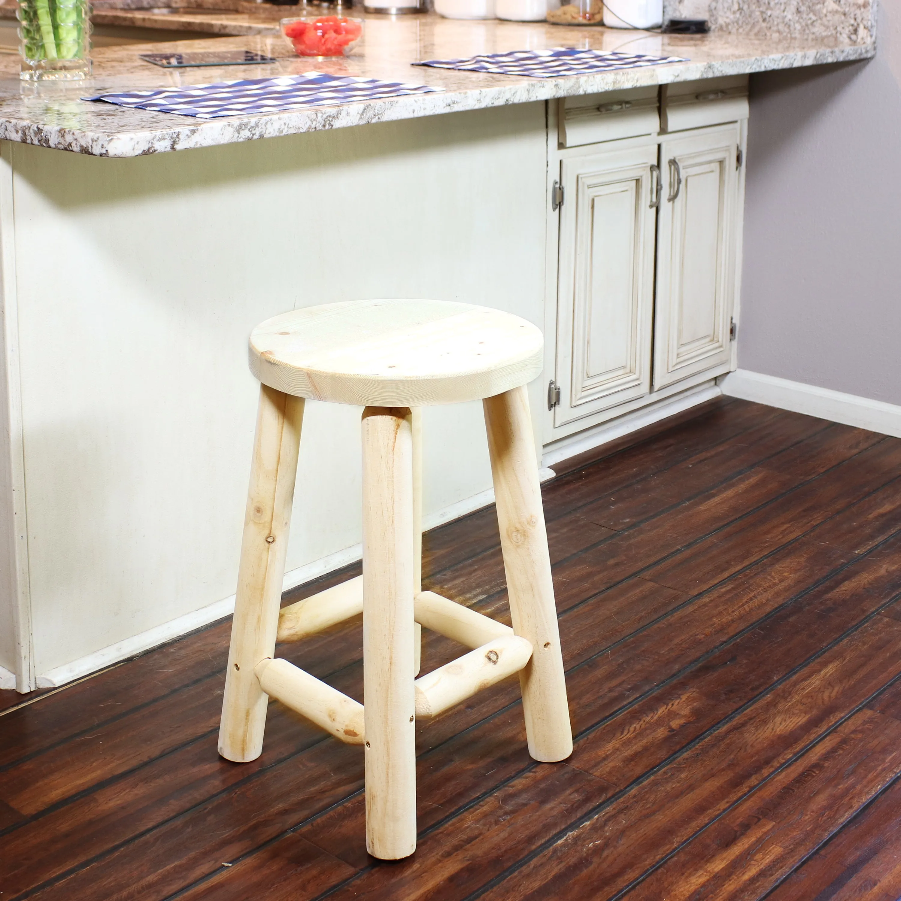 Sunnydaze Round Backless Wooden Bar Stool - 24" H