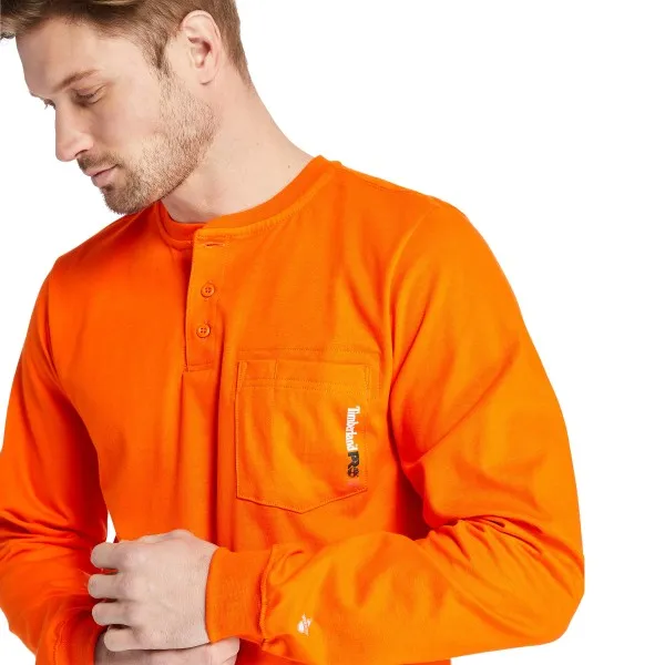Timberland Pro Men's Flame Resistant Long Sleeve Work Henley - Orange - TB0A23P4Y86